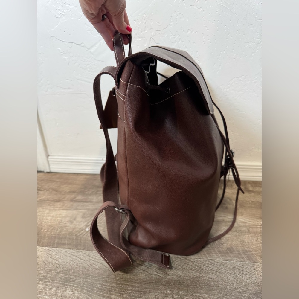 Brown Leather Drawstring Backpack In Euc - image 5
